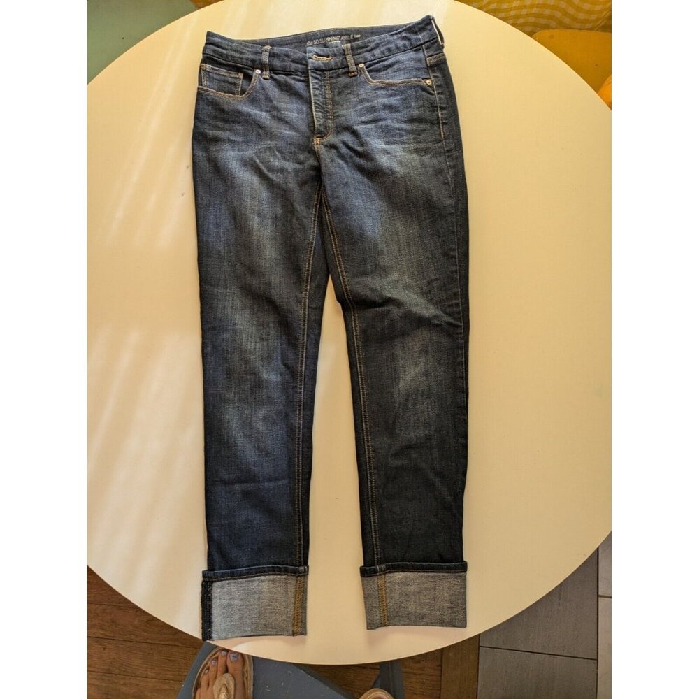 Chico’s So Slimming Ankle Jeans Size 00 Stretch Dark Wash Blue 0 Roll Cuffs EUC